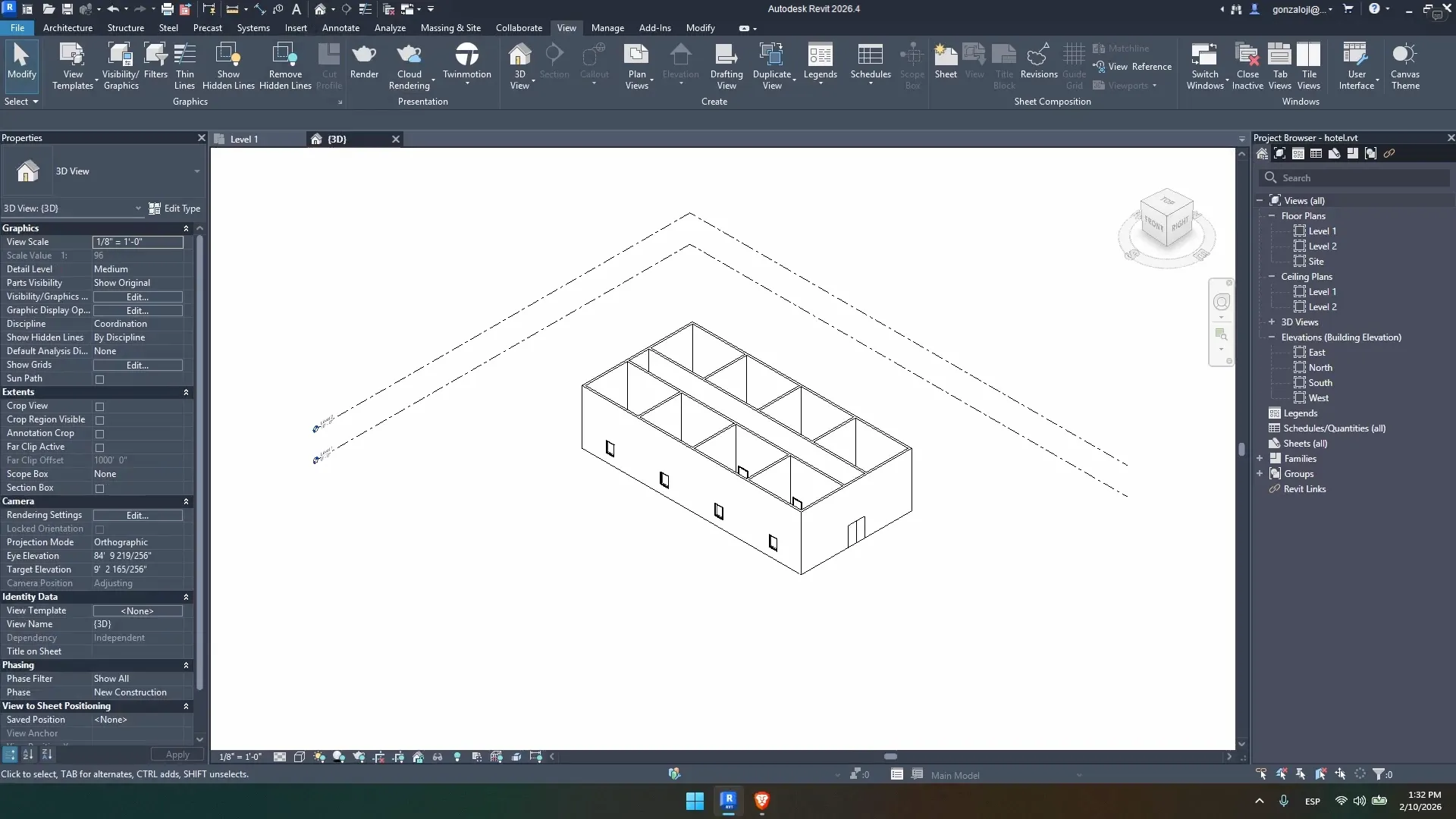 Hotel sample model open in Revit