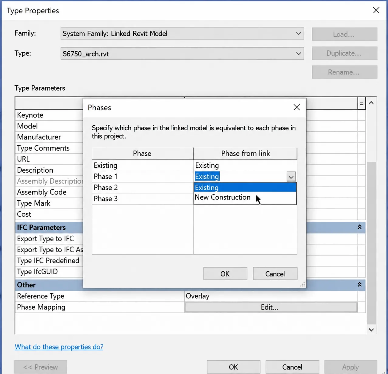 Phase mapping in linked Revit models